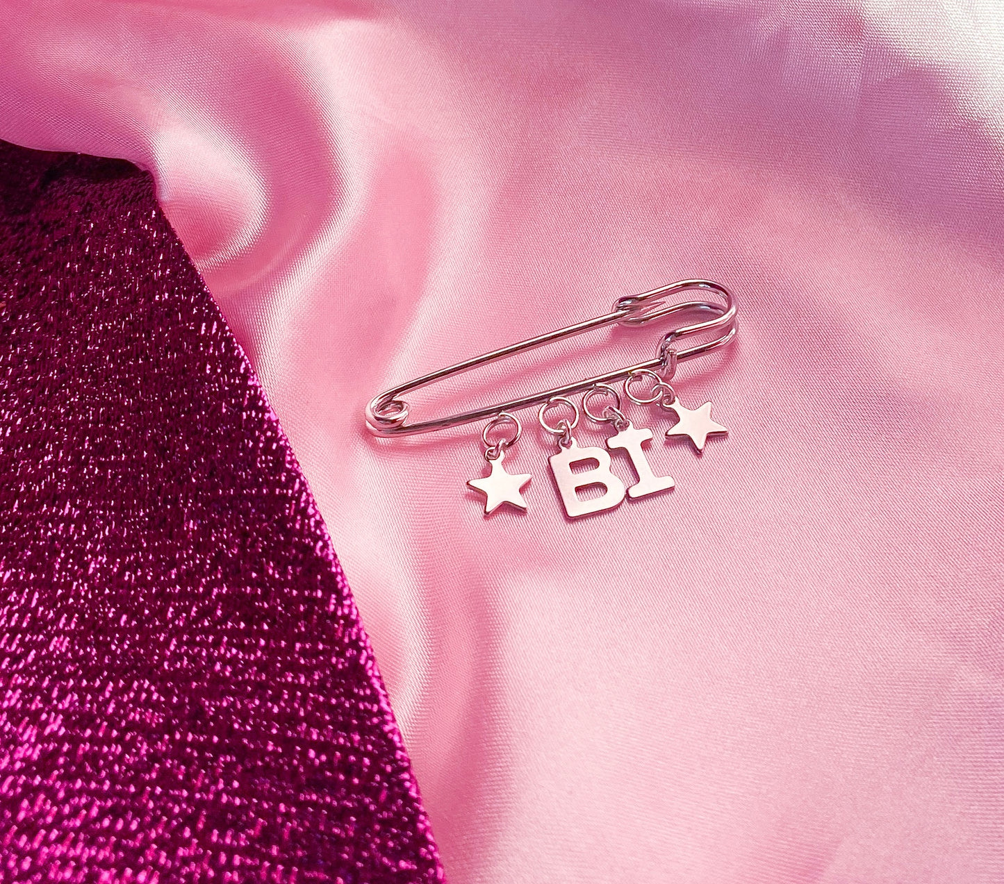 BI letter charm word kilt pin brooch