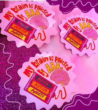 My brain is powered by ADHD, Autism and Anxiety, funny neurodivergent sticker