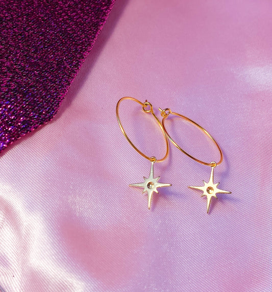 Gold star charm hoop earrings, minimalist celestial earrings