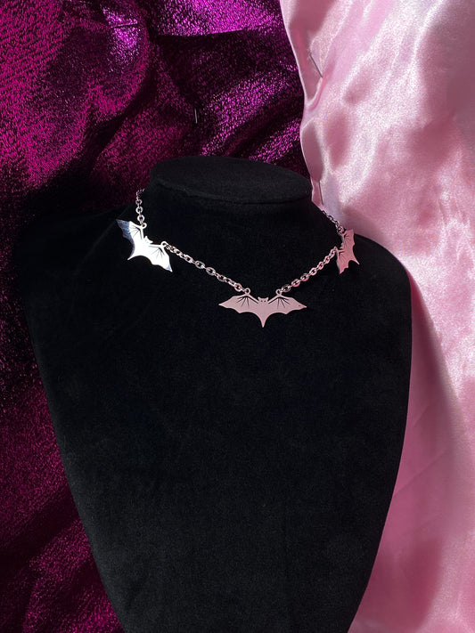 Flying bat necklace, stainless steel handmade halloween necklace