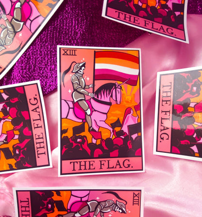 Lesbian flag tarot card sticker.