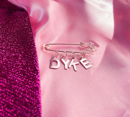 DYKE letter charm word kilt pin brooch