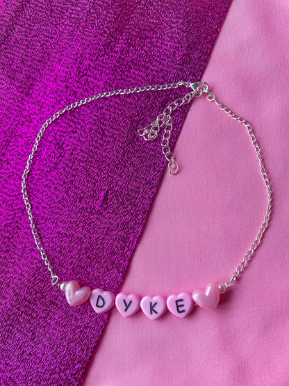 Pink Dyke love heart letter bead necklace