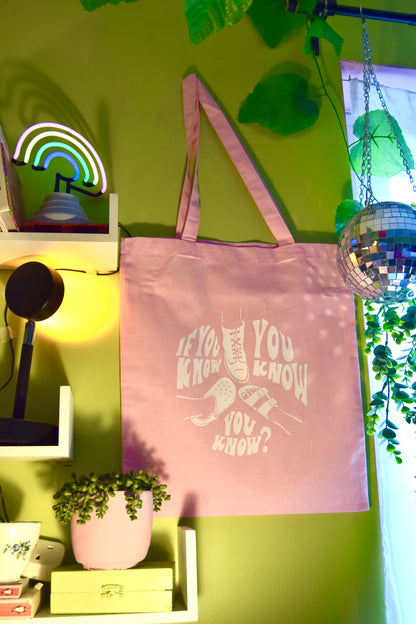 Sapphic shoes, pink lesbian pride tote bag