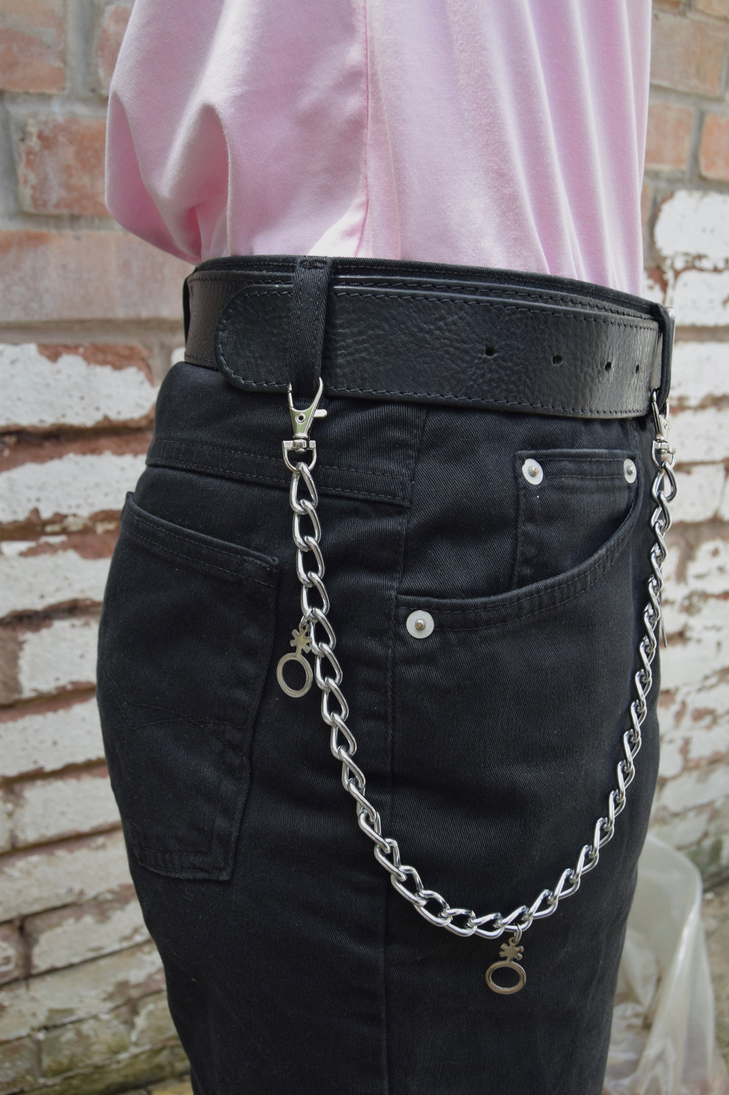 Jean chain with multiple Non binary symbol charms