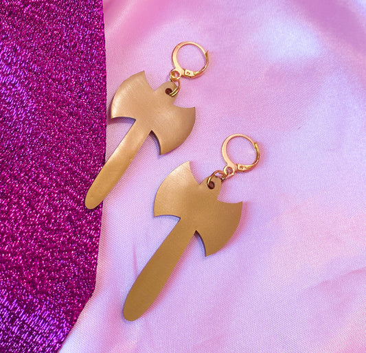 Gold Labrys double axe earrings