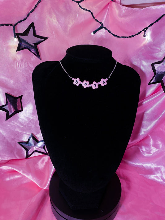 Pink Boys flower shape letter bead necklace