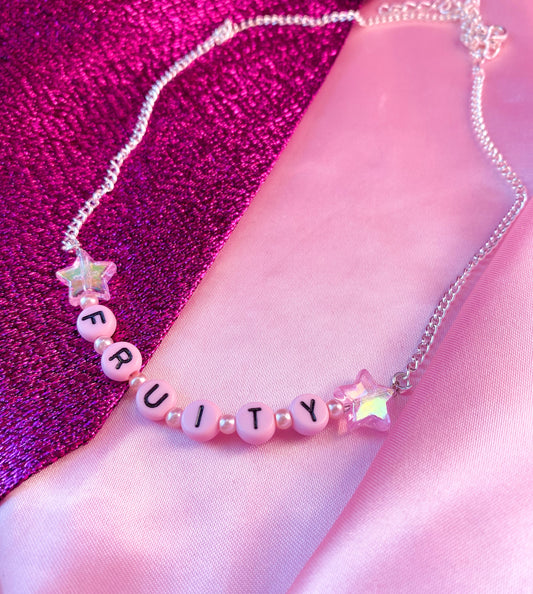 Pink FRUITY letter bead necklace