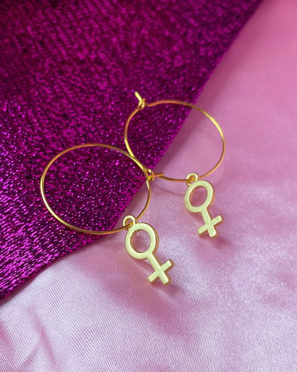Gold Venus symbol hoop earrings