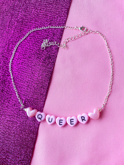 Pink Queer love heart letter bead necklace