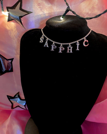 Sapphic Diamanté silver letter sparkly necklace