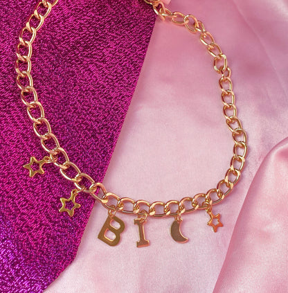 BI gold colour letter charm necklace