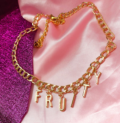 Chunky FRUITY gold colour letter charm necklace