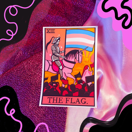 Transgender flag tarot card sticker.