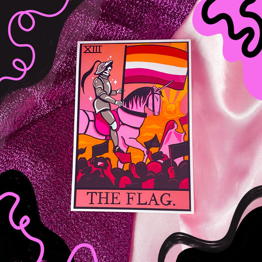 Lesbian flag tarot card sticker.