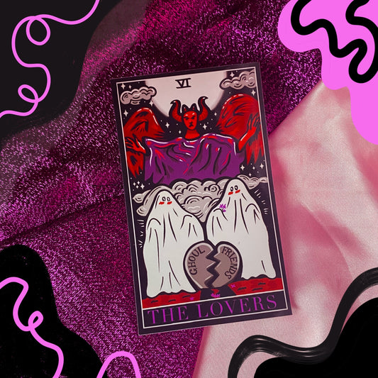 The lovers tarot card sticker, halloween sapphic sticker