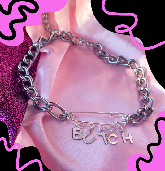 Butch kilt pin chunky chain choker necklace