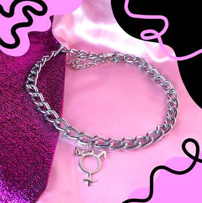 Transgender charm on chunky chain choker necklace