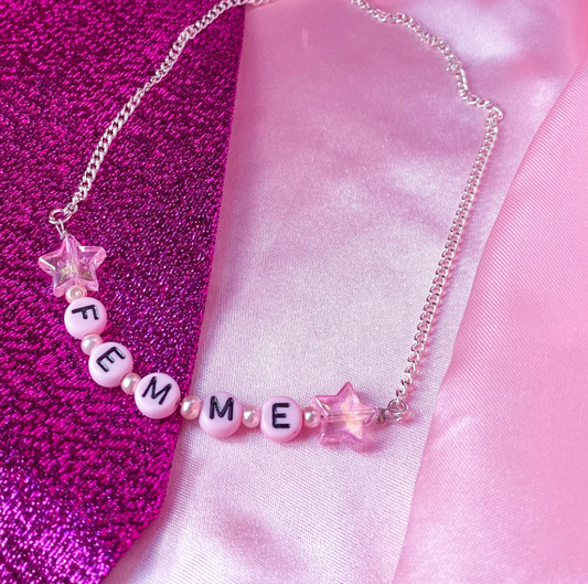 Pink femme letter bead necklace