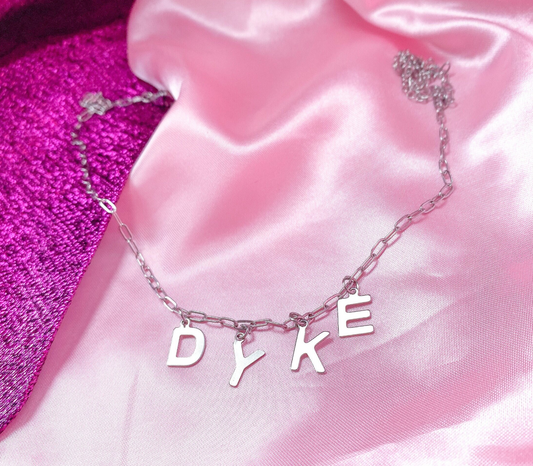 DYKE lettering necklace, 100% stainless steel