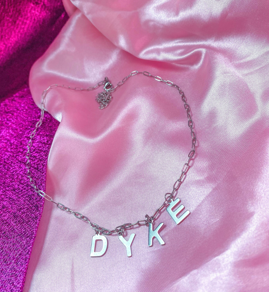 DYKE lettering necklace, 100% stainless steel