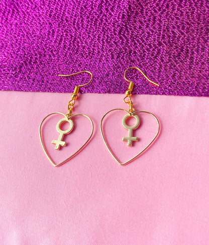 Gold colour heart and venus charm earrings