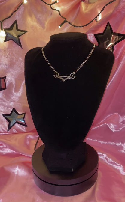 Silver scissor necklace, sapphic pride necklace.
