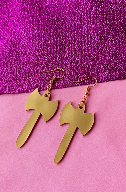 Gold Labrys double axe earrings