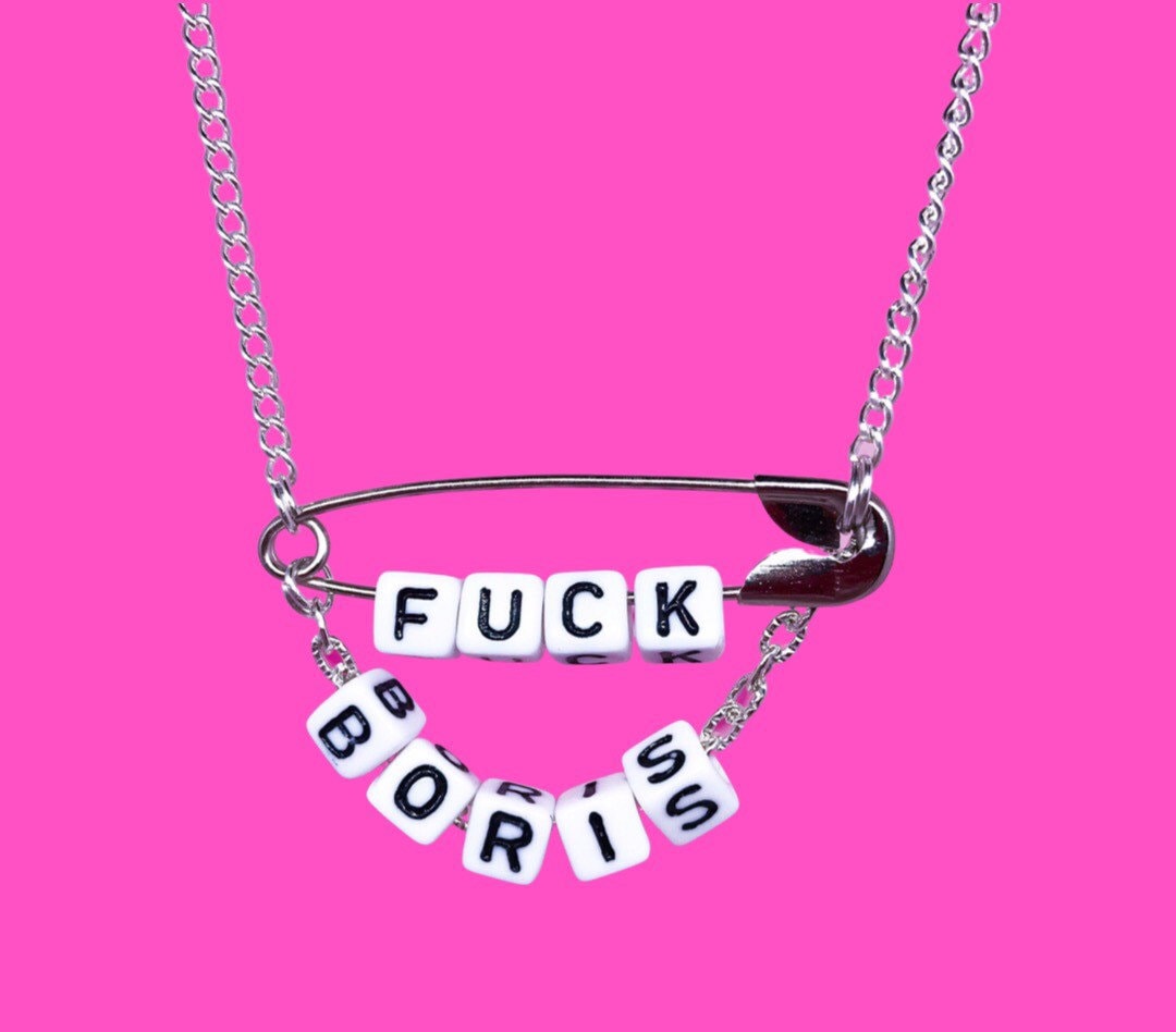 FUCK BORIS safety pin necklace