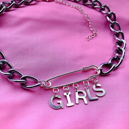 Girls kilt pin chunky chain choker necklace
