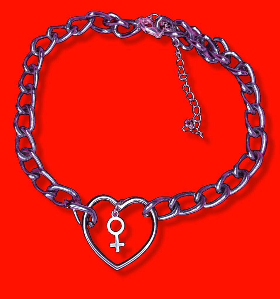 Heart O ring and Venus symbol chain choker necklace
