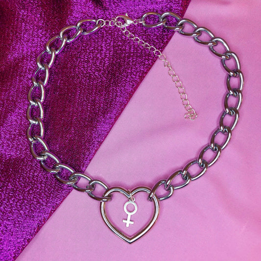 Heart O ring and Venus symbol chain choker necklace