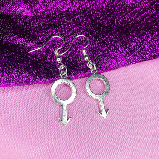 Silver Mars symbol charm earrings