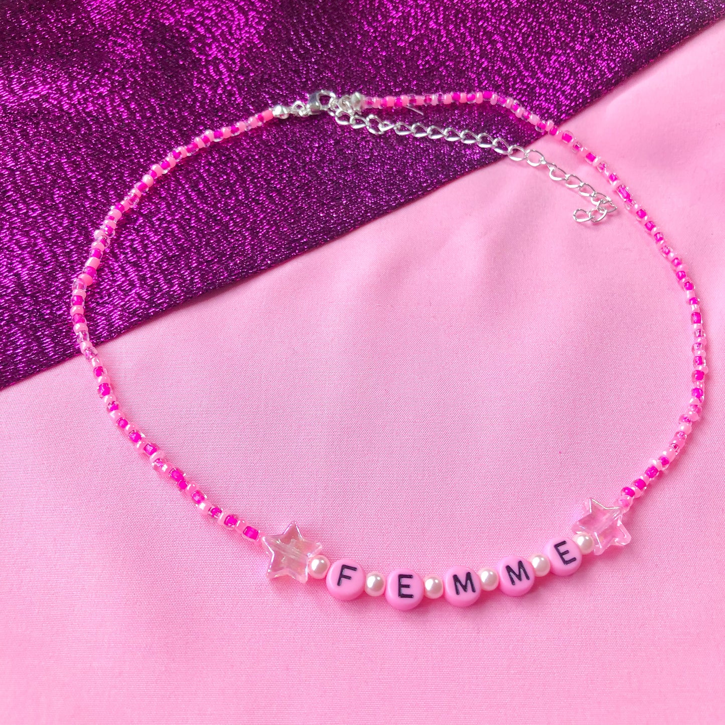 Pink femme beaded necklace