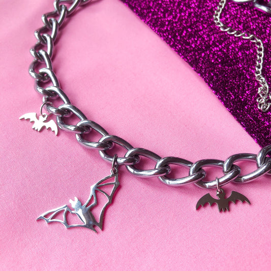 Bat charm chunky chain necklace