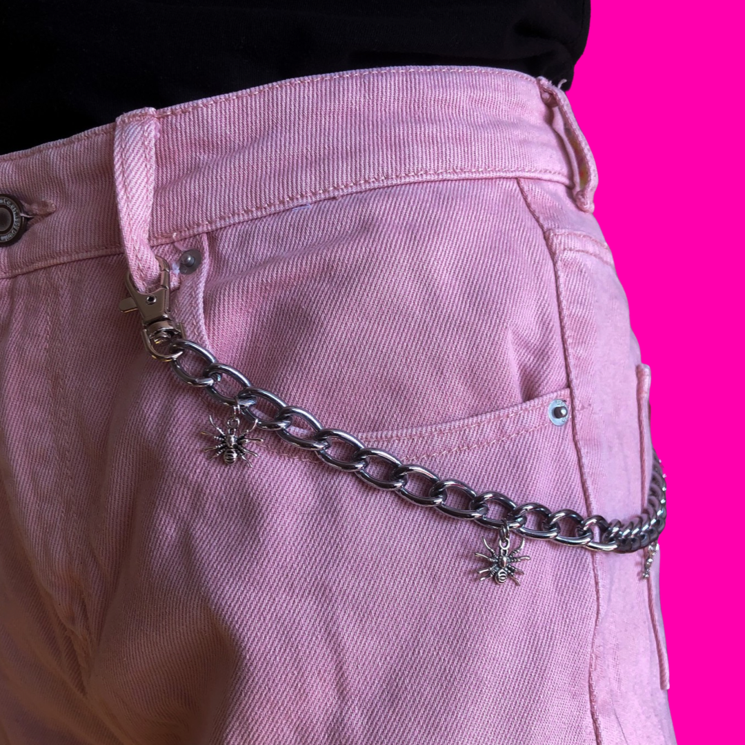 Jean chain with multiple spider charms