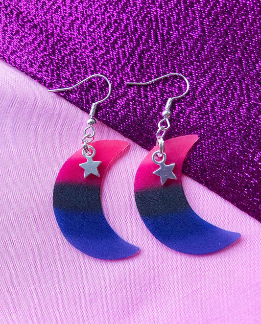 Omnisexual flag crescent moon earrings