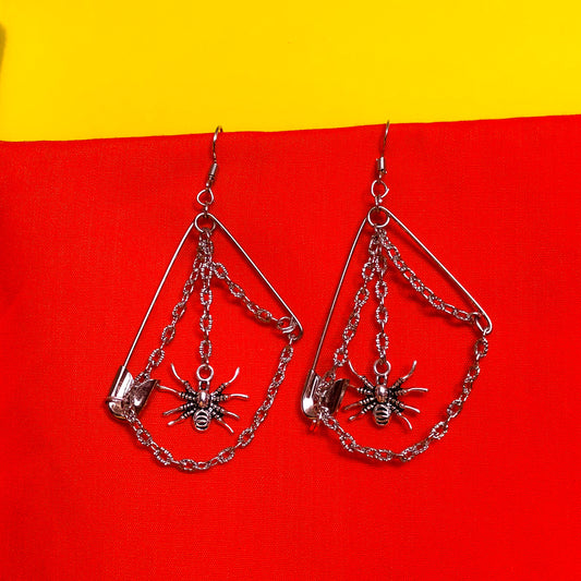 Spider on spider web earrings, alternative grunge earrings
