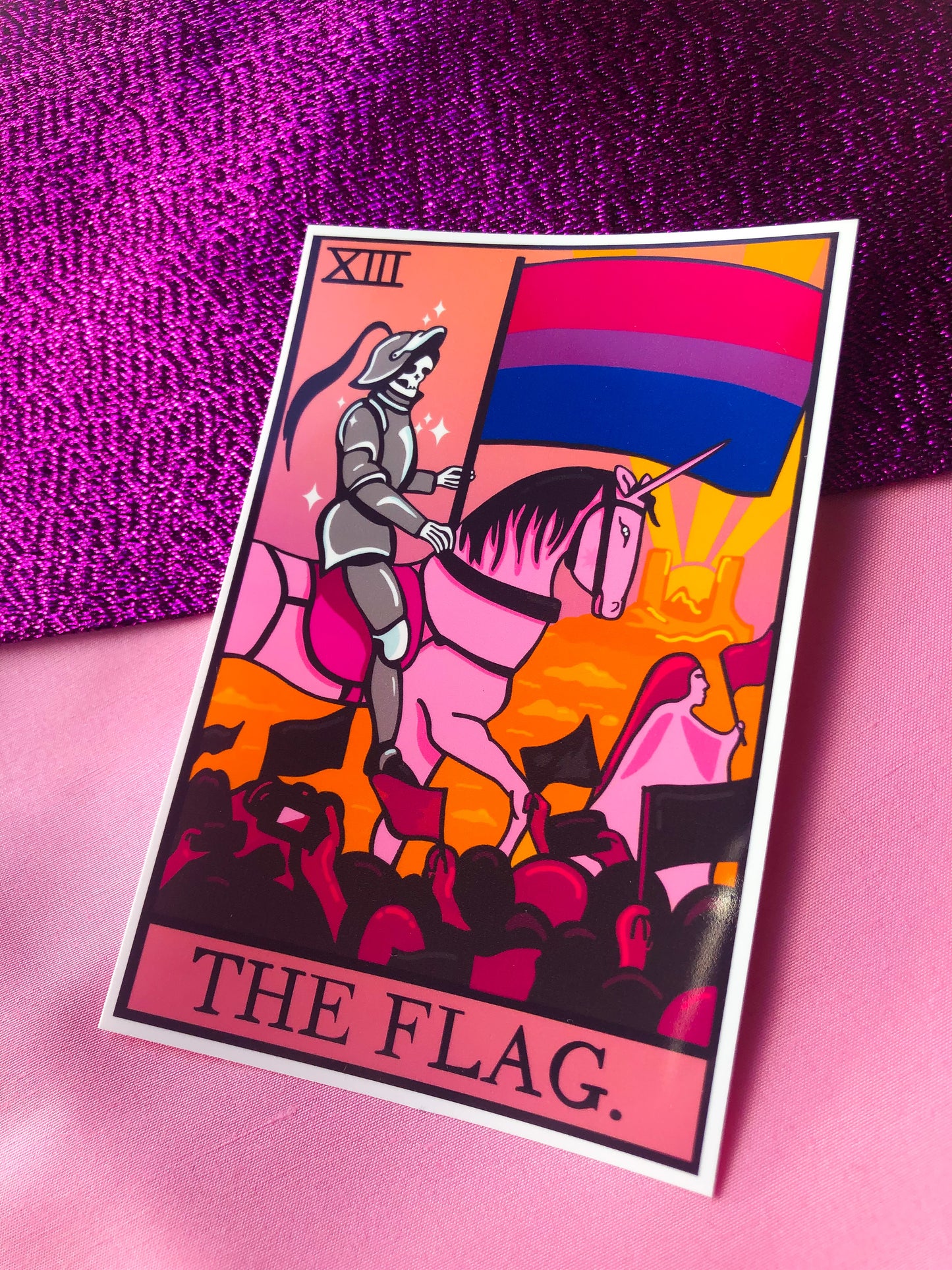Bisexual pride flag tarot card sticker.