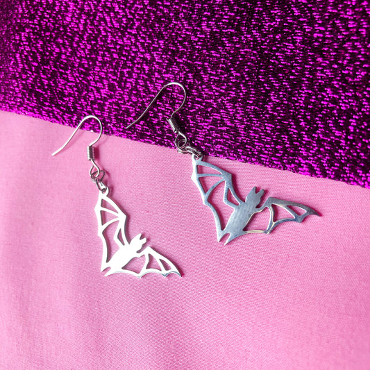 Flying bat earrings, 100% stainless steel