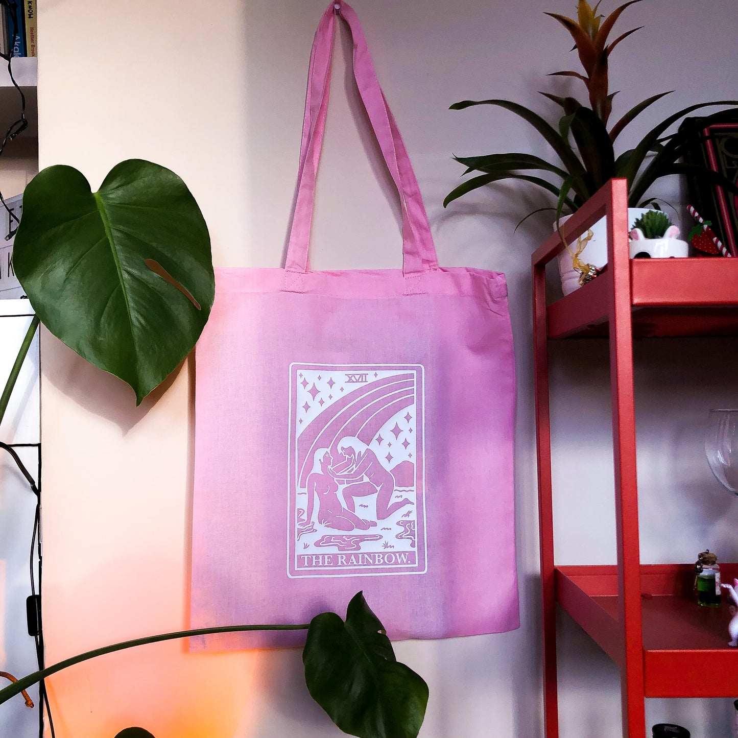 The rainbow tarot card pink tote bag