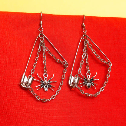 Spider on spider web earrings, alternative grunge earrings