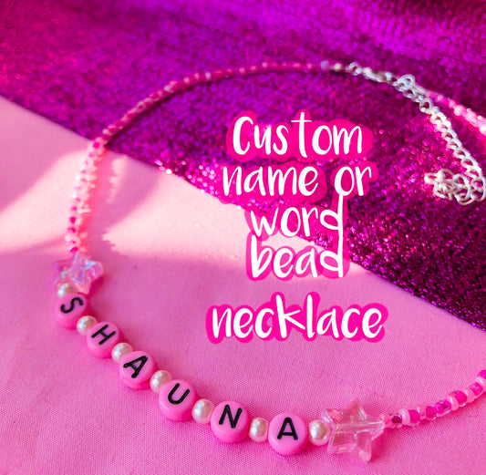 PINK custom name or word hand beaded necklace.