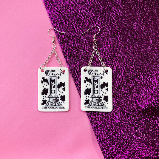 The Guillotine tarot card earrings