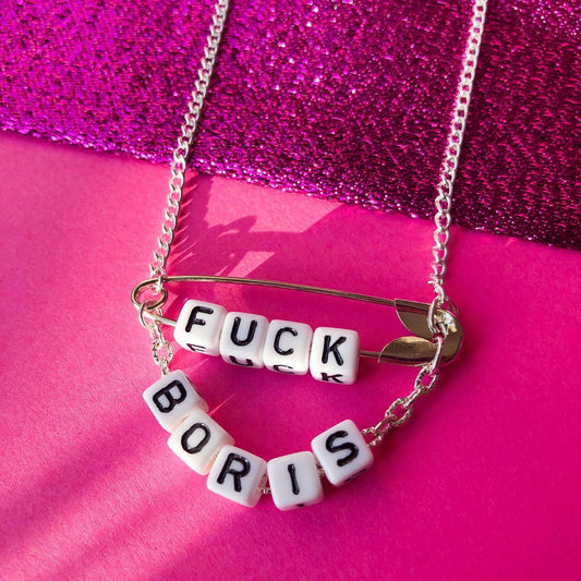 FUCK BORIS safety pin necklace