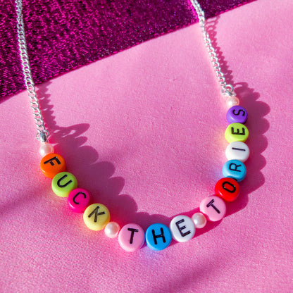 Fuck The Tories colour bead necklace