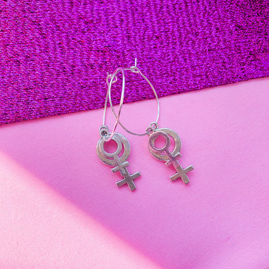 Double Venus silver symbol hoop earrings