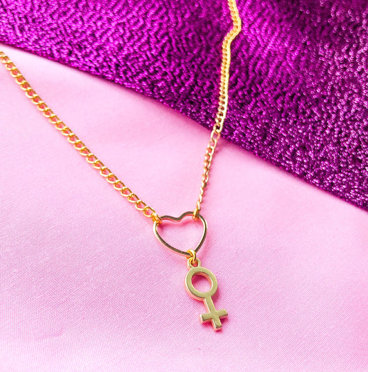 Heart and Venus symbol gold necklace