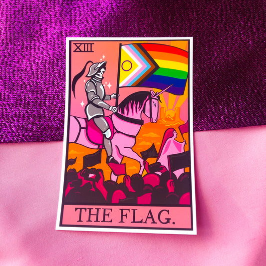 Progress pride flag tarot card sticker.
