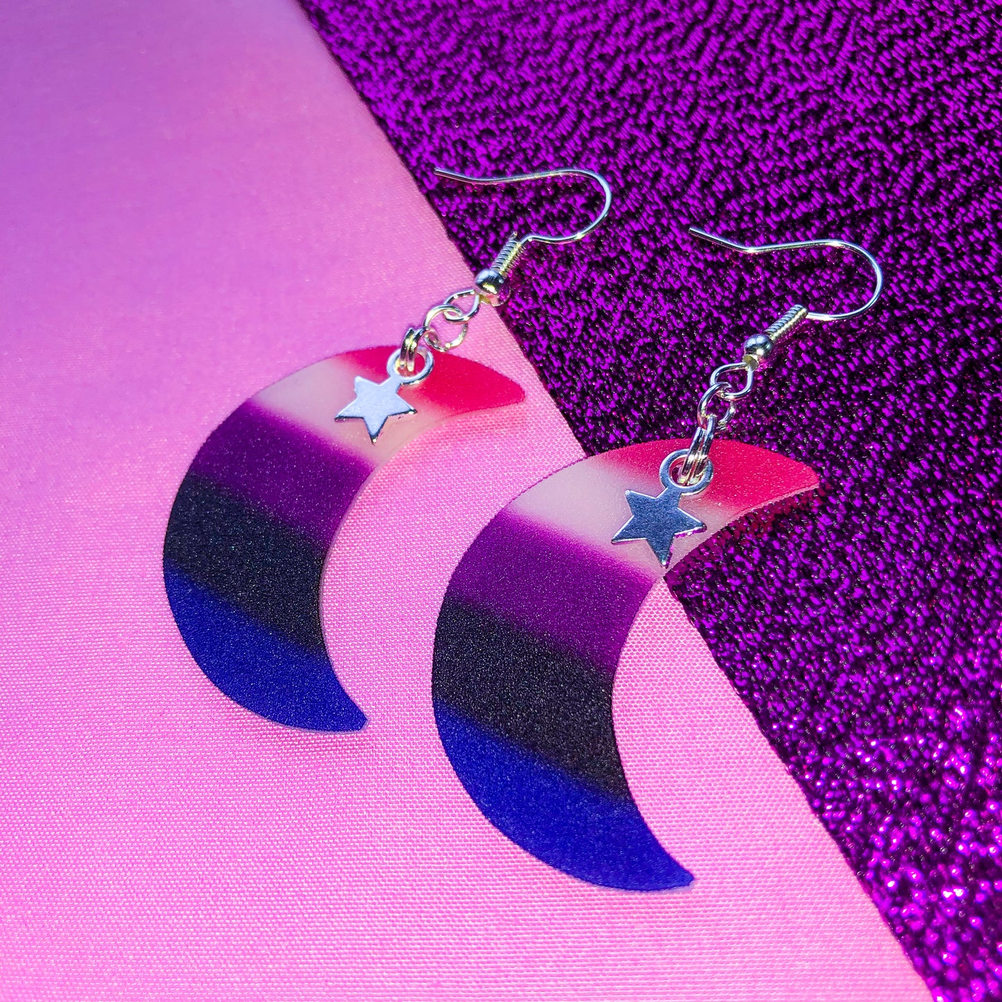 Genderfluid flag crescent moon earrings
